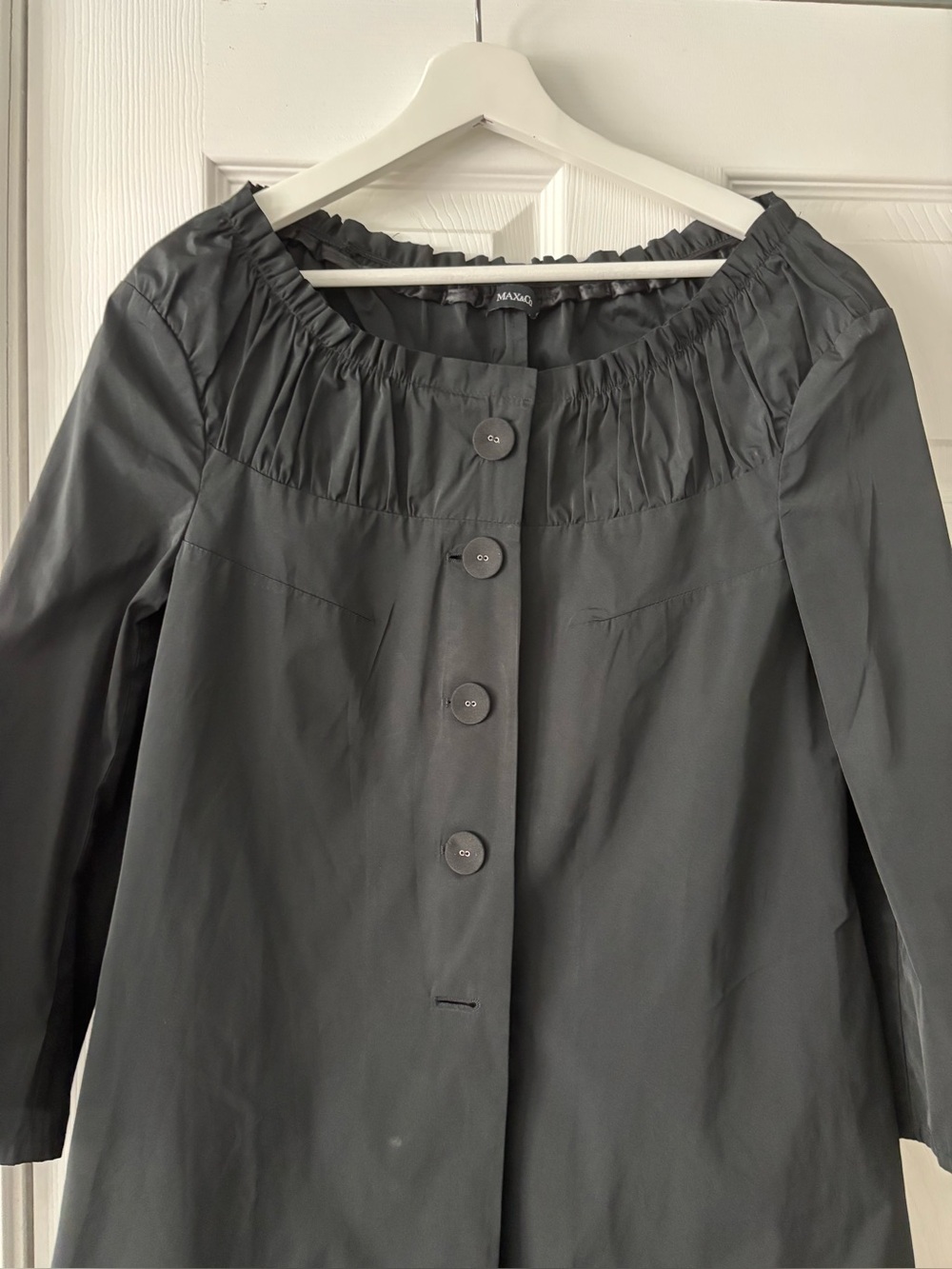 MaxMara Black Button-Front Trench Coat with Ruching